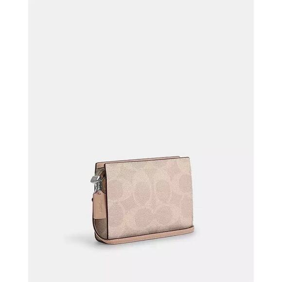 NWT Coach Slim Crossbody Bag In Signature Canvas CAR12 Silver/Sand/Taupe - Picture 9 of 10